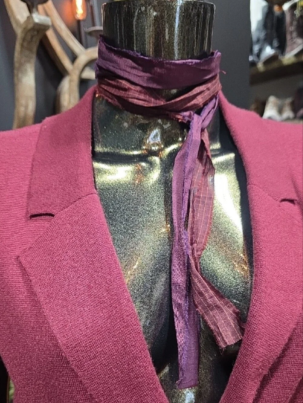 Artisan Women's Burgundy Wrap Scarf with Floral Accent -